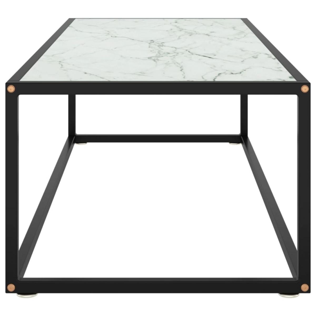 Mesa de centro negra con vidrio de mármol blanco 120x50x35 cm