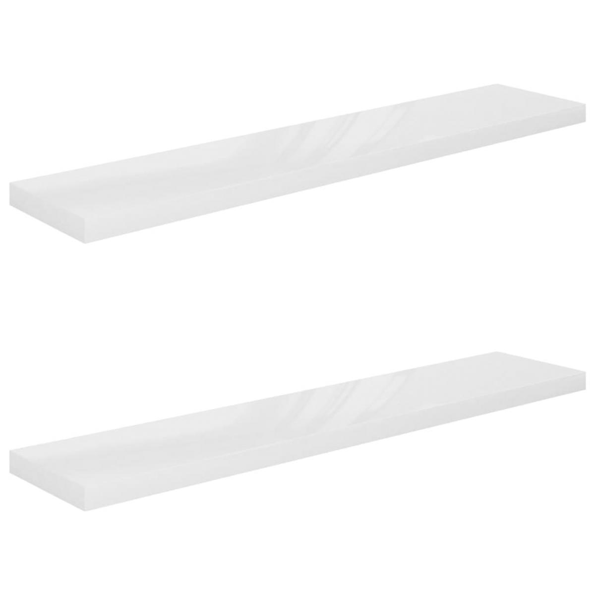 Estante flotante pared 2 uds MDF blanco brillo 120x23,5x3,8 cm