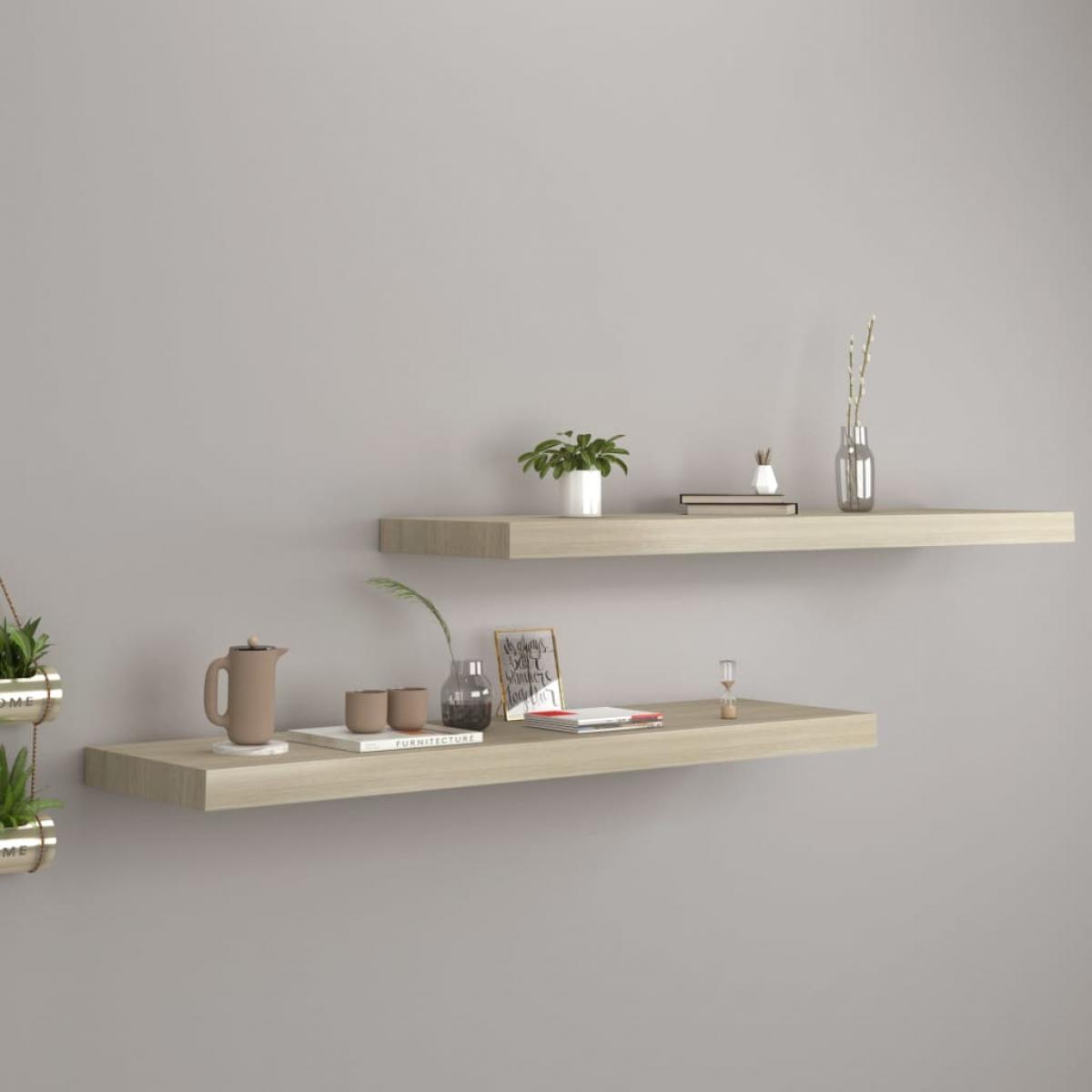 Estantes flotantes de pared 2 uds MDF roble 90x23,5x3,8 cm
