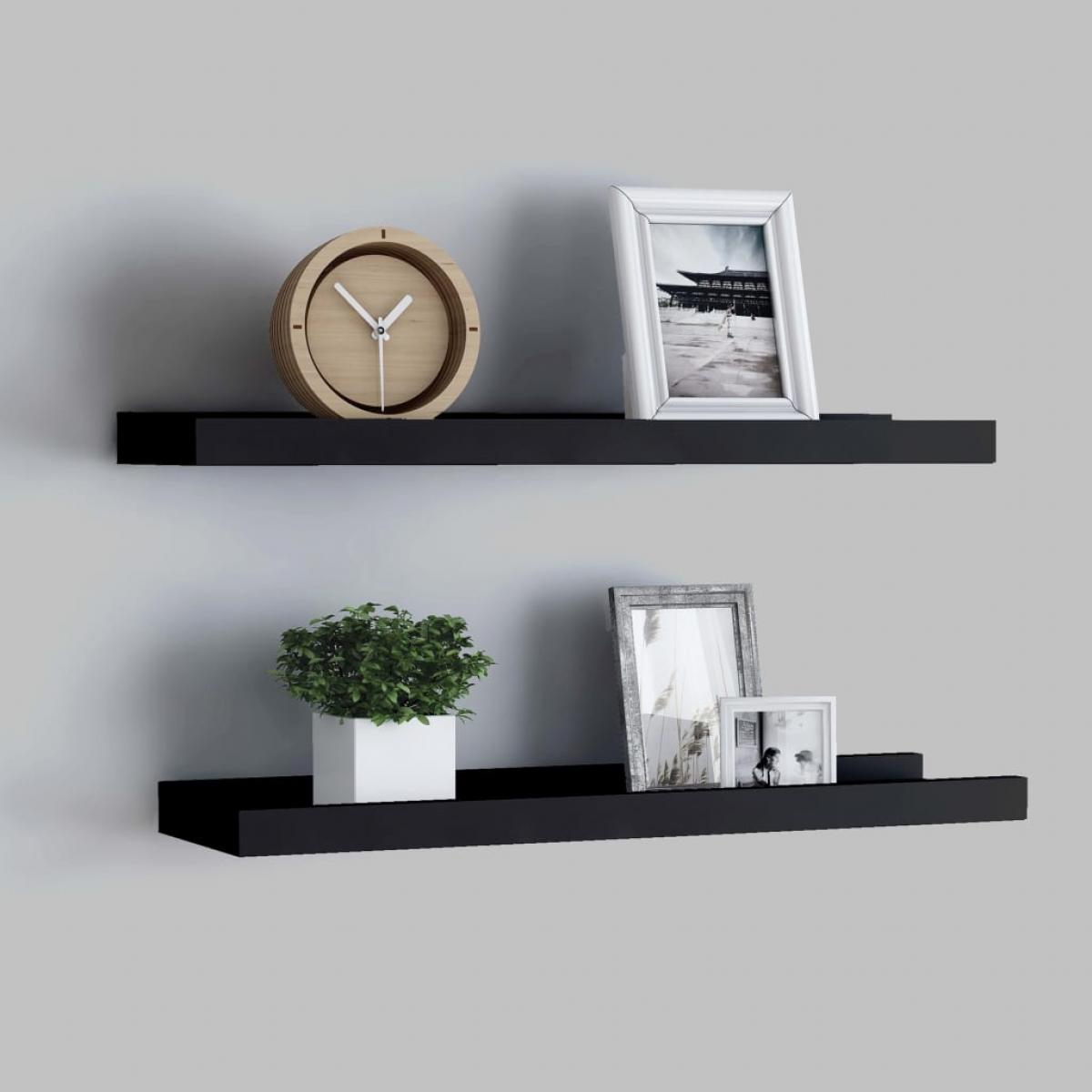 Repisa para marcos de fotos 2 uds MDF negro 40x9x3 cm