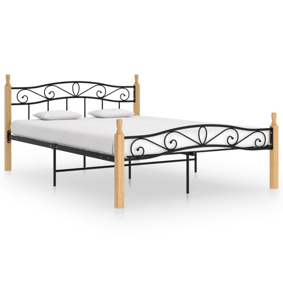 Estructura cama sin colchón metal madera roble negro 140x200 cm