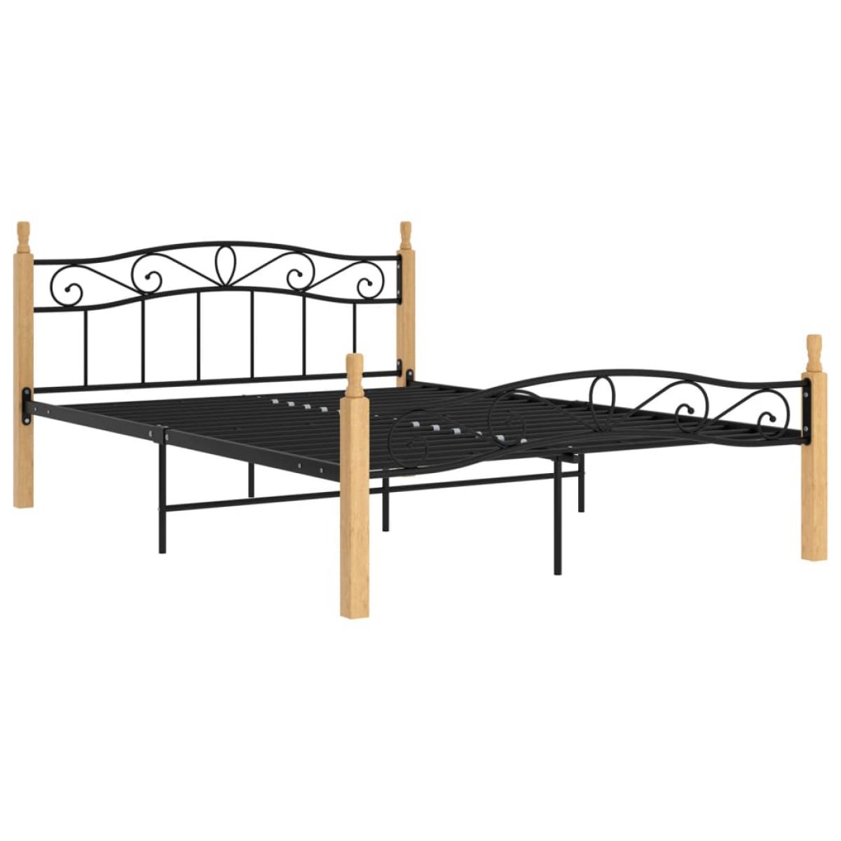 Estructura cama sin colchón metal madera roble negro 140x200 cm