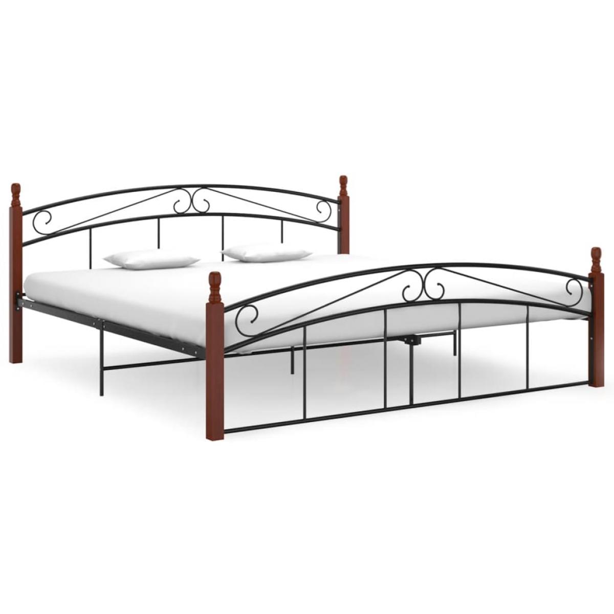 Estructura cama sin colchón metal madera roble negro 180x200 cm