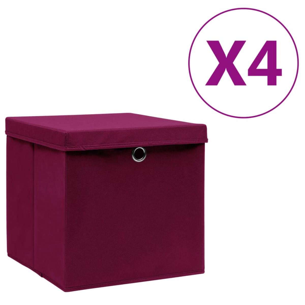 Cajas de almacenaje con tapas 4 uds rojo oscuro 28x28x28 cm