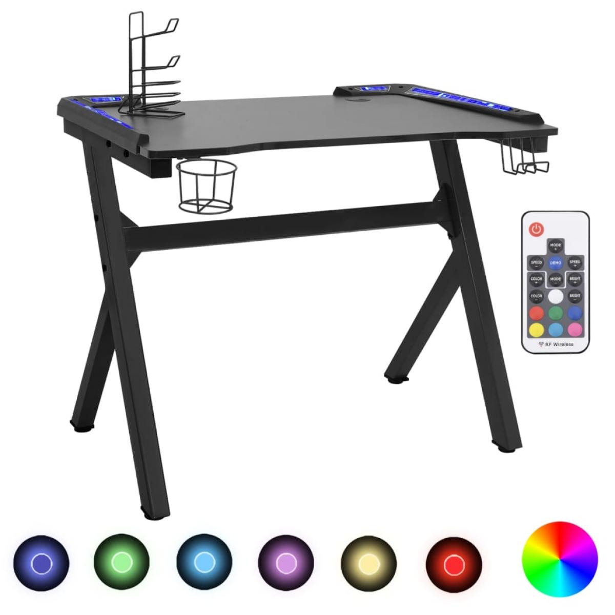 Escritorio gaming con luz LED forma Y negro 90x60x75 cm