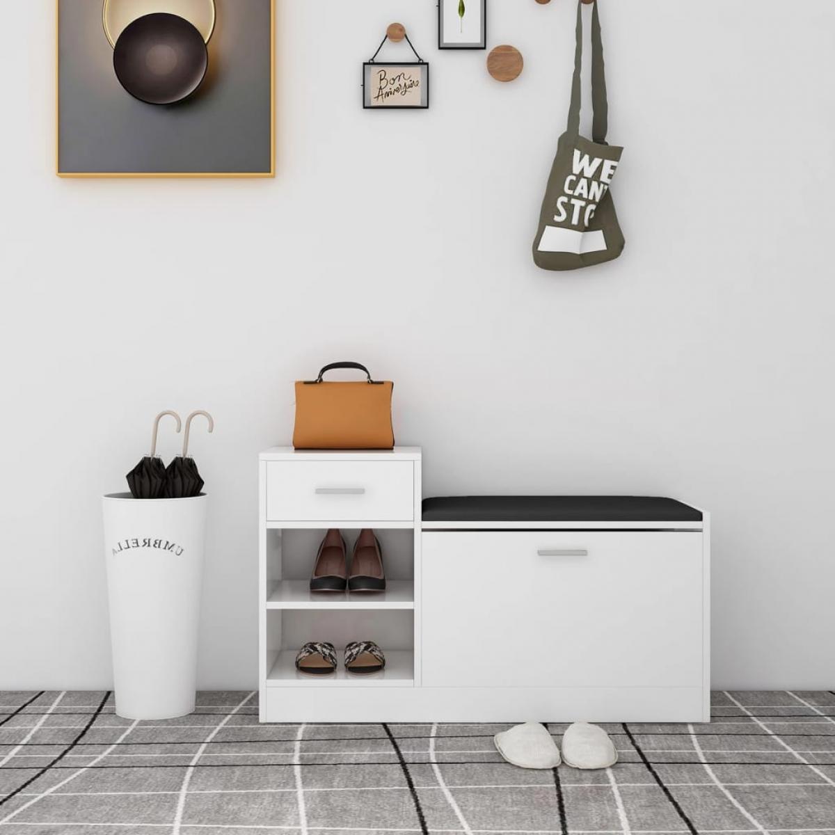 Banco zapatero aglomerado blanco con brillo 94,5x31x57 cm