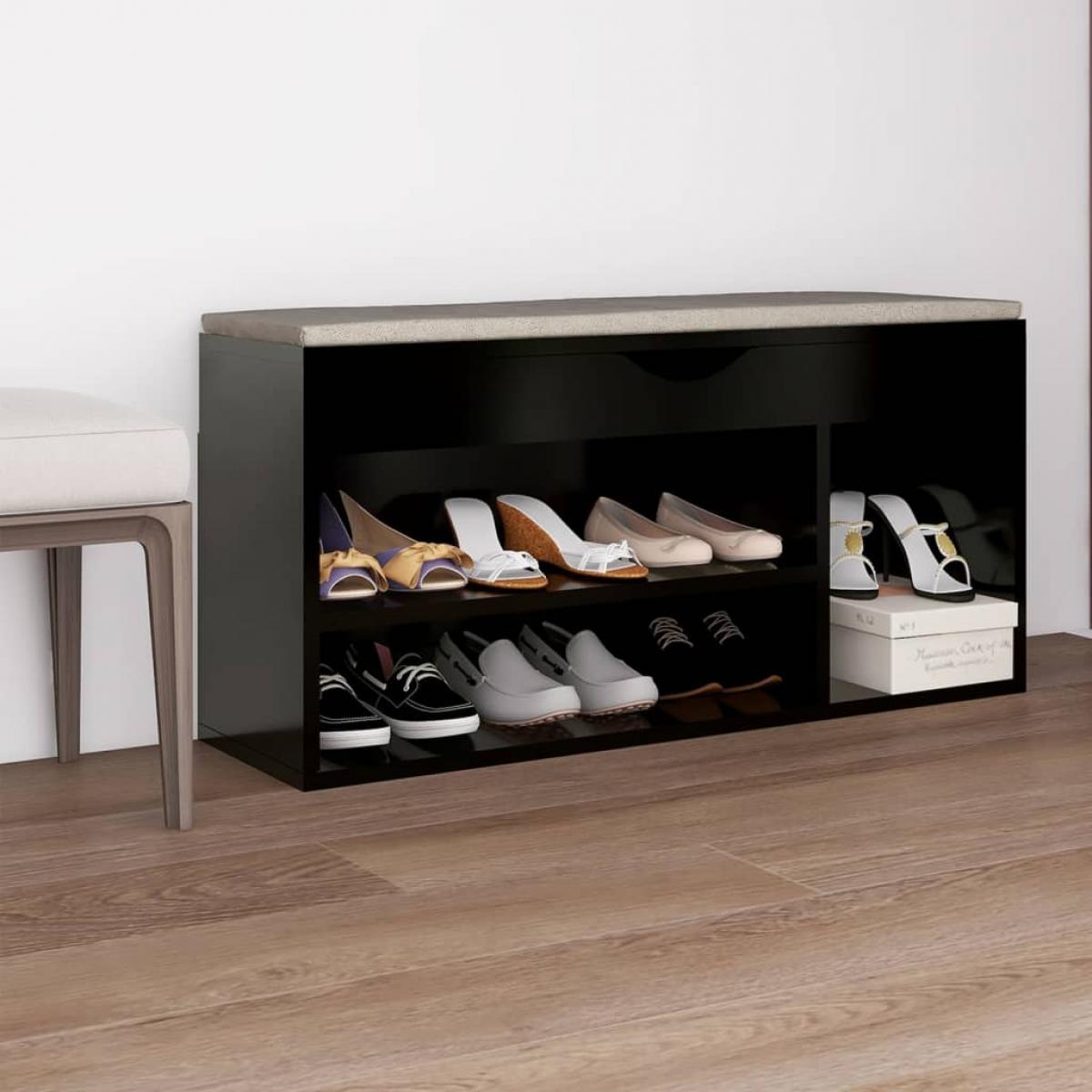Banco zapatero con cojín de aglomerado negro 104x30x49 cm