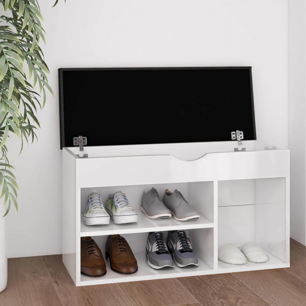 Banco zapatero con cojín aglomerado blanco brillo 80x30x47 cm
