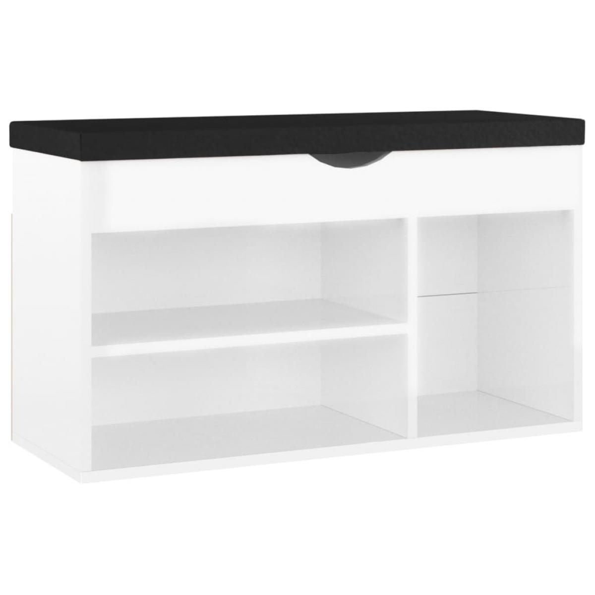 Banco zapatero con cojín aglomerado blanco brillo 80x30x47 cm