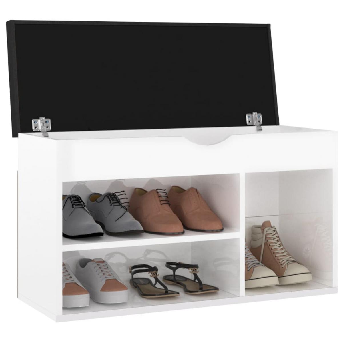 Banco zapatero con cojín aglomerado blanco brillo 80x30x47 cm
