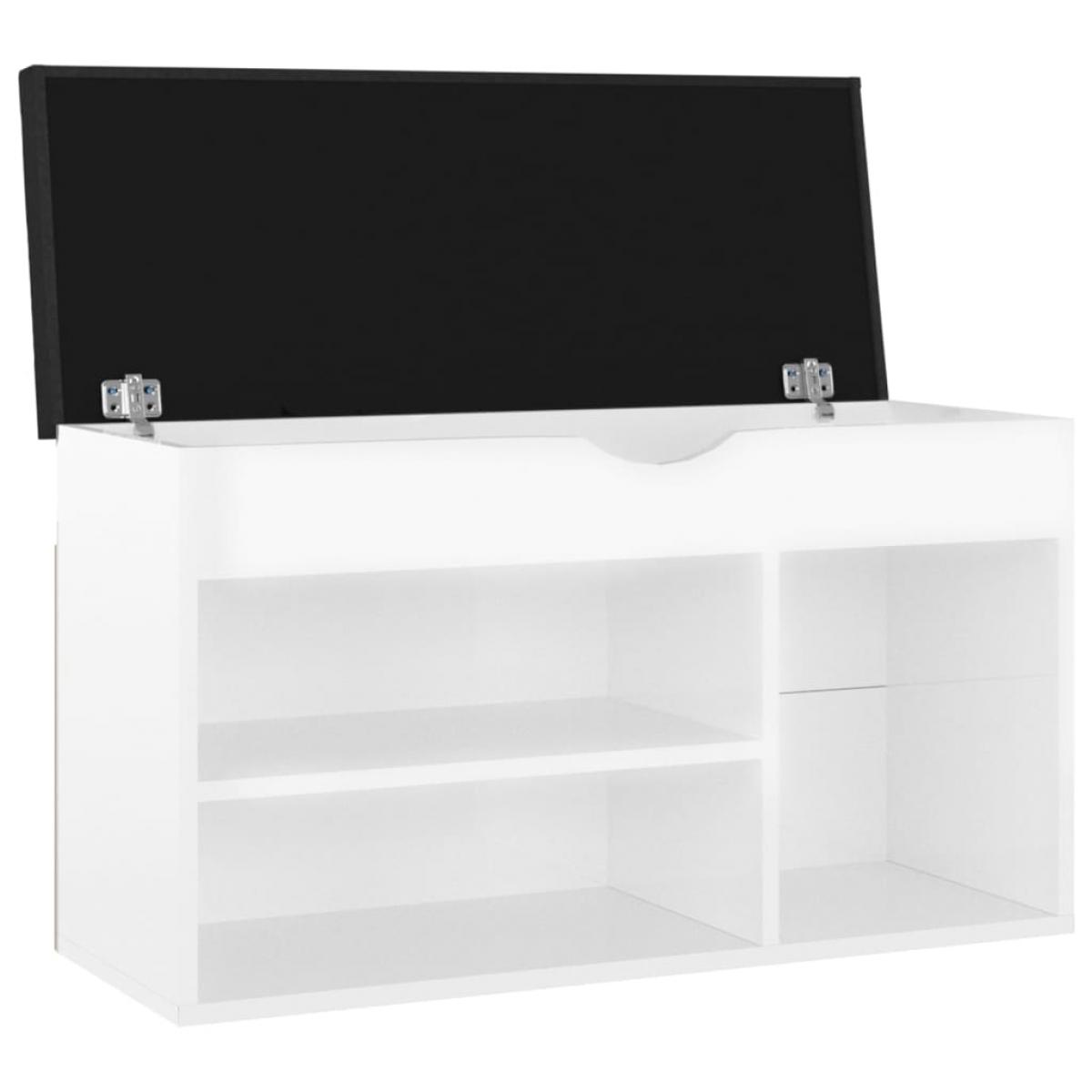Banco zapatero con cojín aglomerado blanco brillo 80x30x47 cm