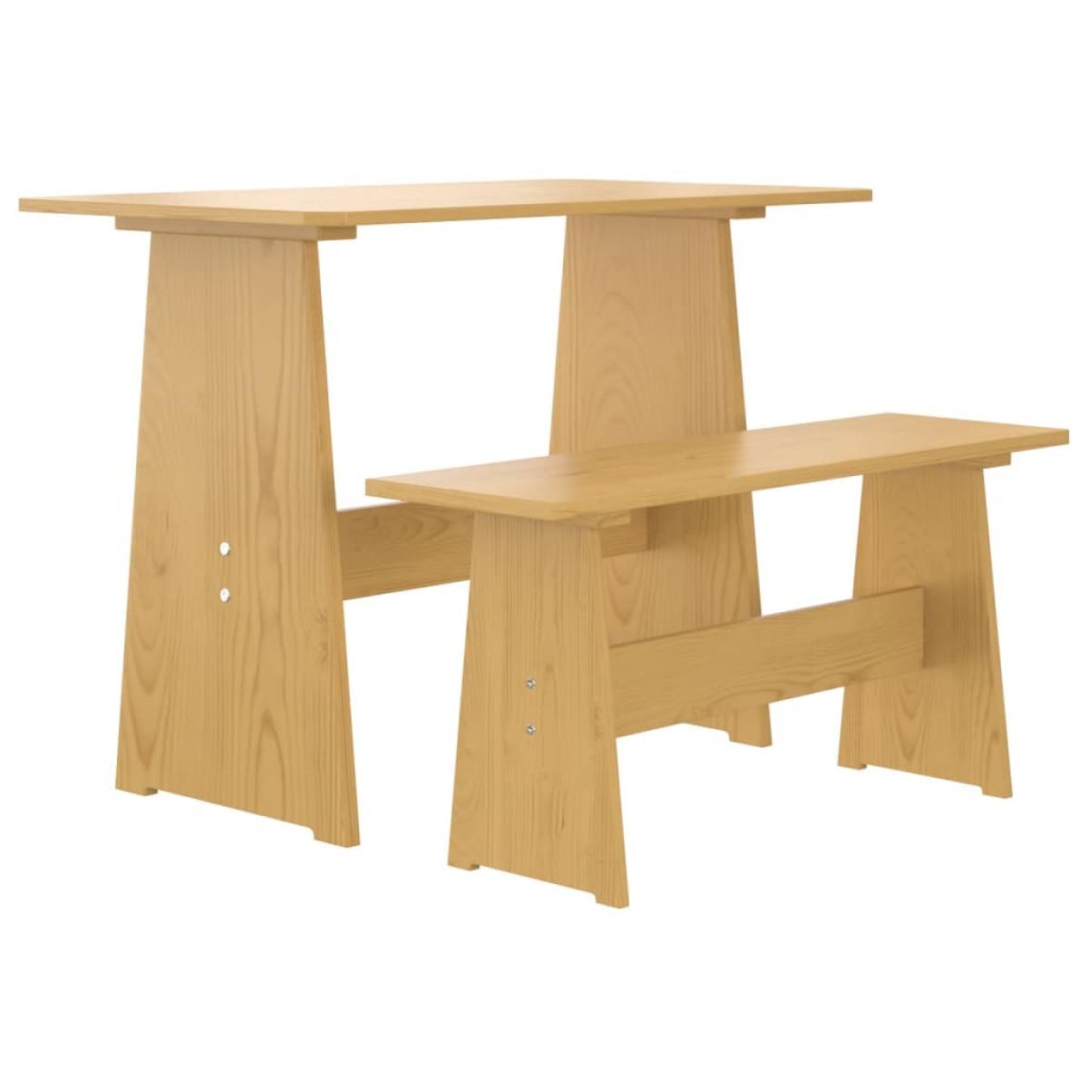 Mesa de comedor con banco de madera maciza marrón miel