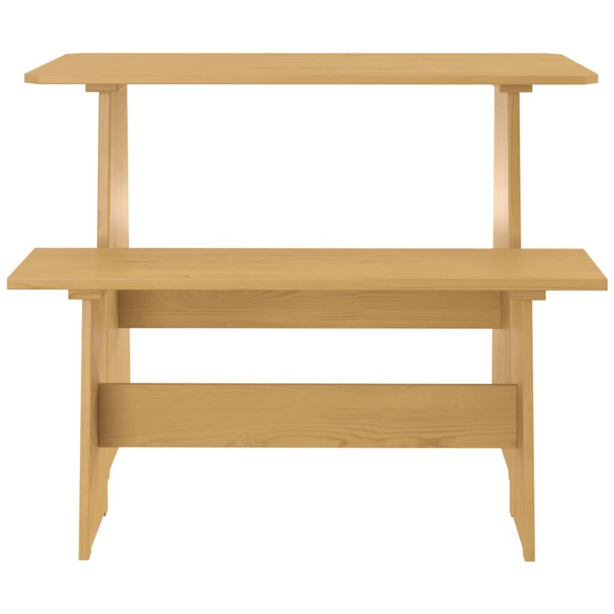 Mesa de comedor con banco de madera maciza marrón miel