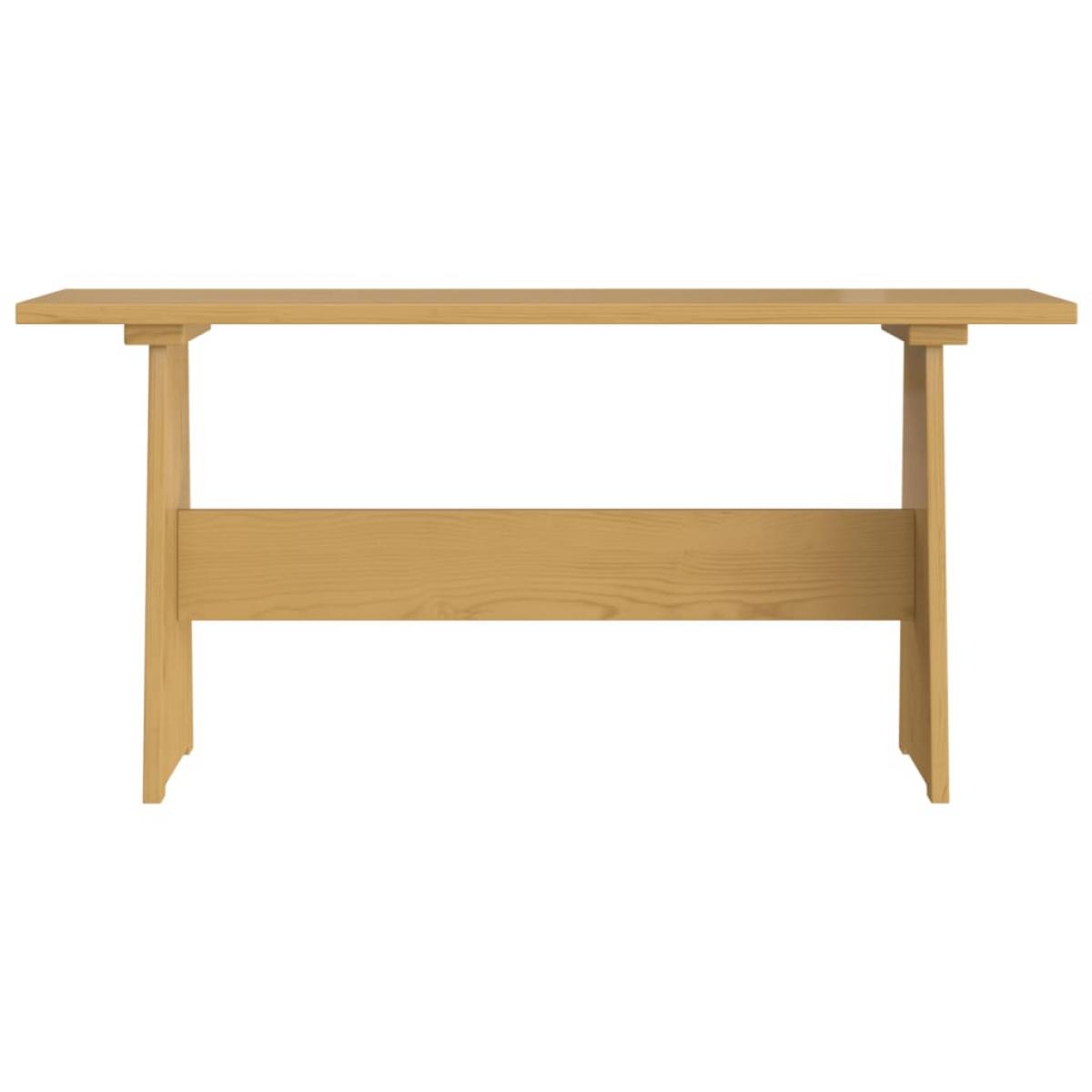 Mesa de comedor con banco de madera maciza marrón miel