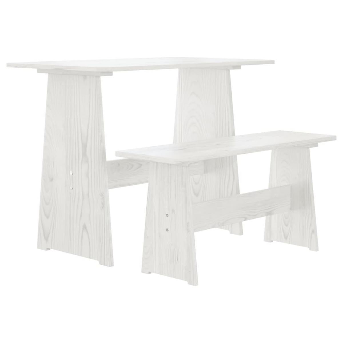 Mesa de comedor con banco de madera maciza de pino blanca