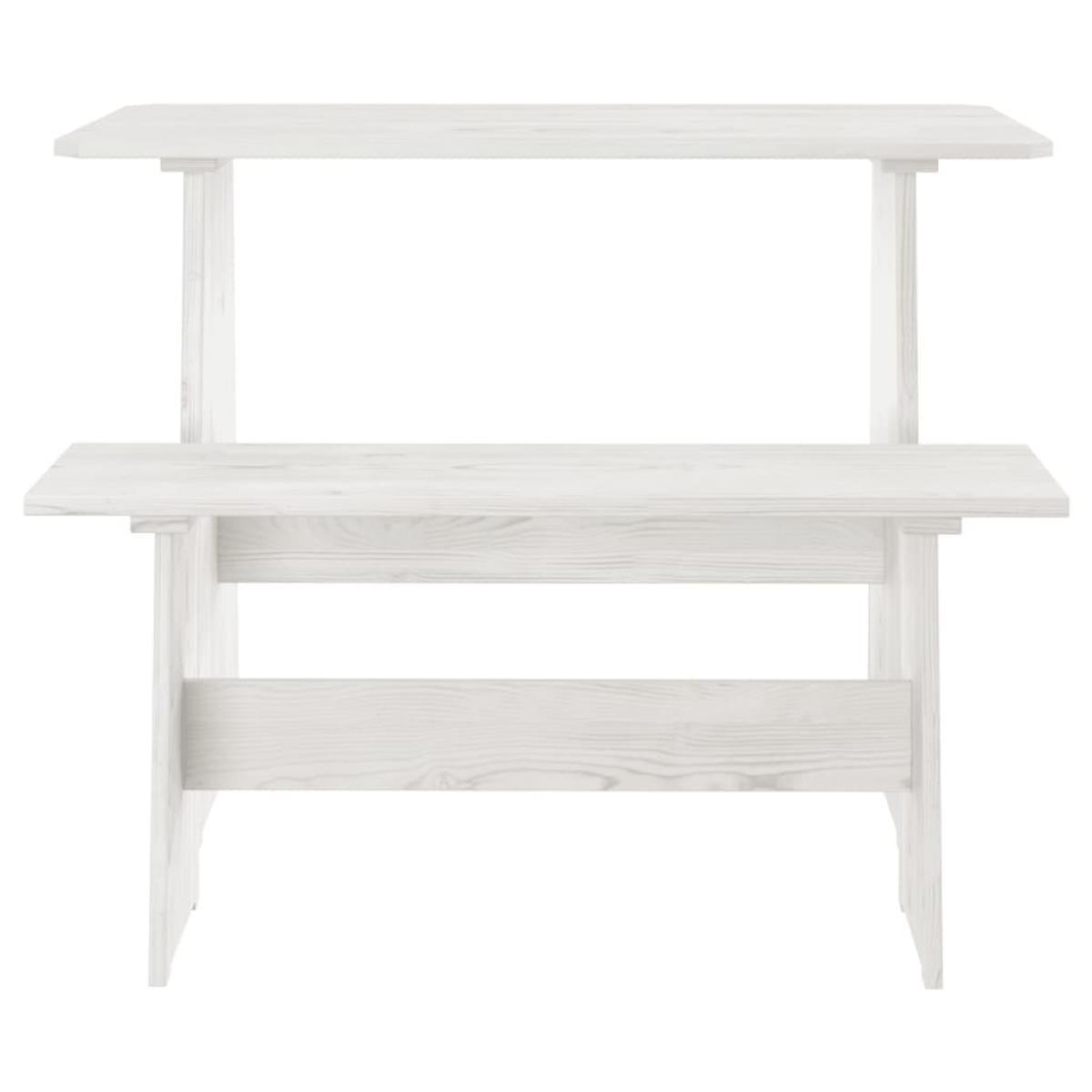 Mesa de comedor con banco de madera maciza de pino blanca