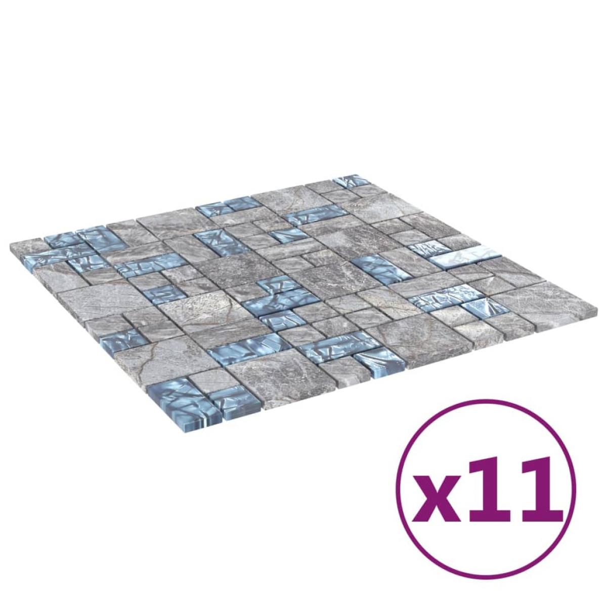 Azulejos de mosaico 11 unidades vidrio gris y azul 30x30 cm