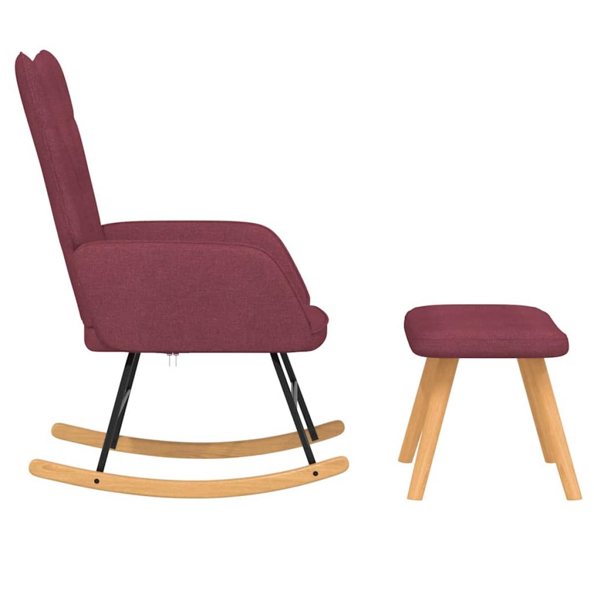 Silla mecedora con reposapiés tela rojo tinto