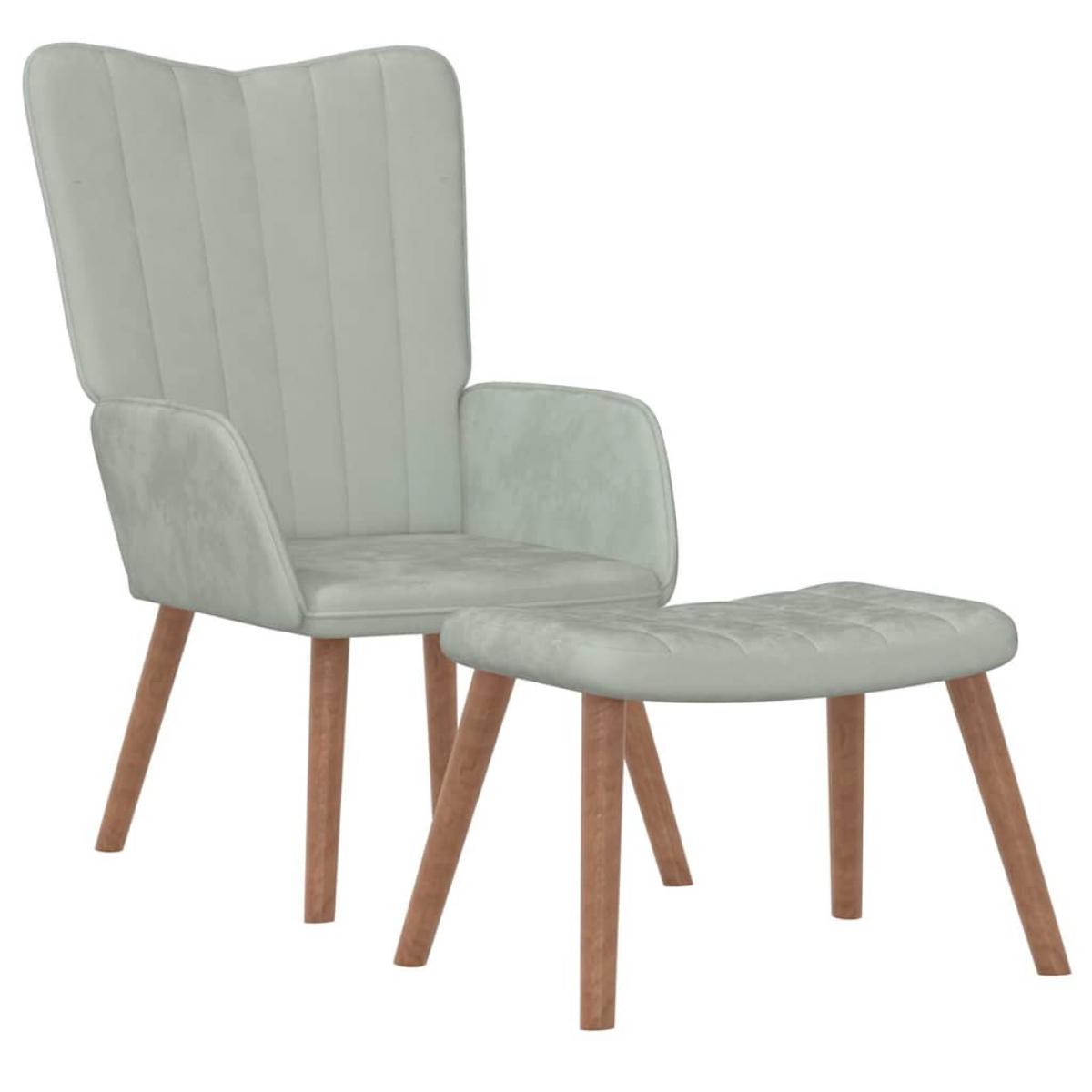 Sillón de relax con taburete de terciopelo gris claro