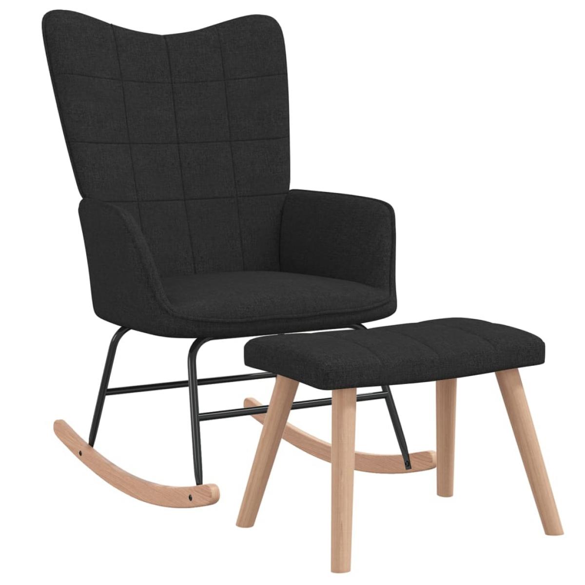 Silla mecedora con reposapiés tela negro