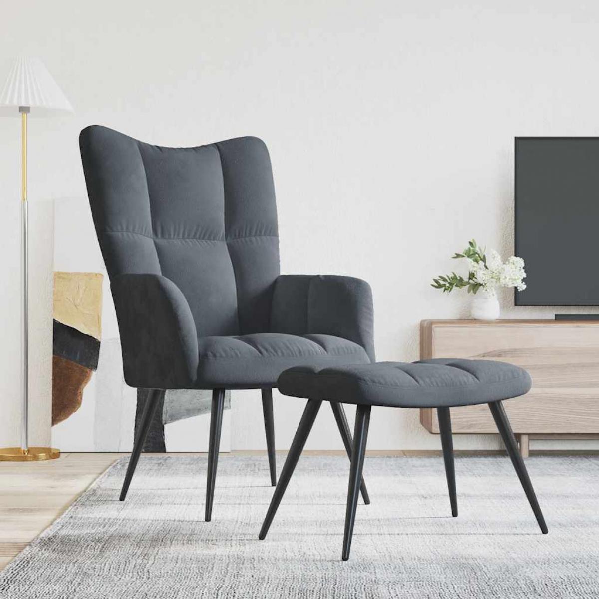 Sillón de relax con taburete terciopelo gris oscuro