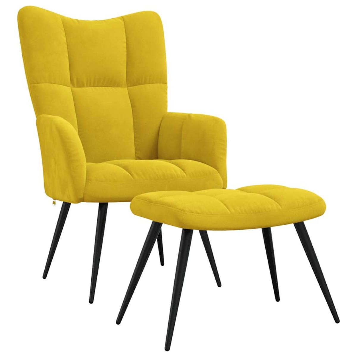 Sillón de relax con taburete terciopelo amarillo mostaza