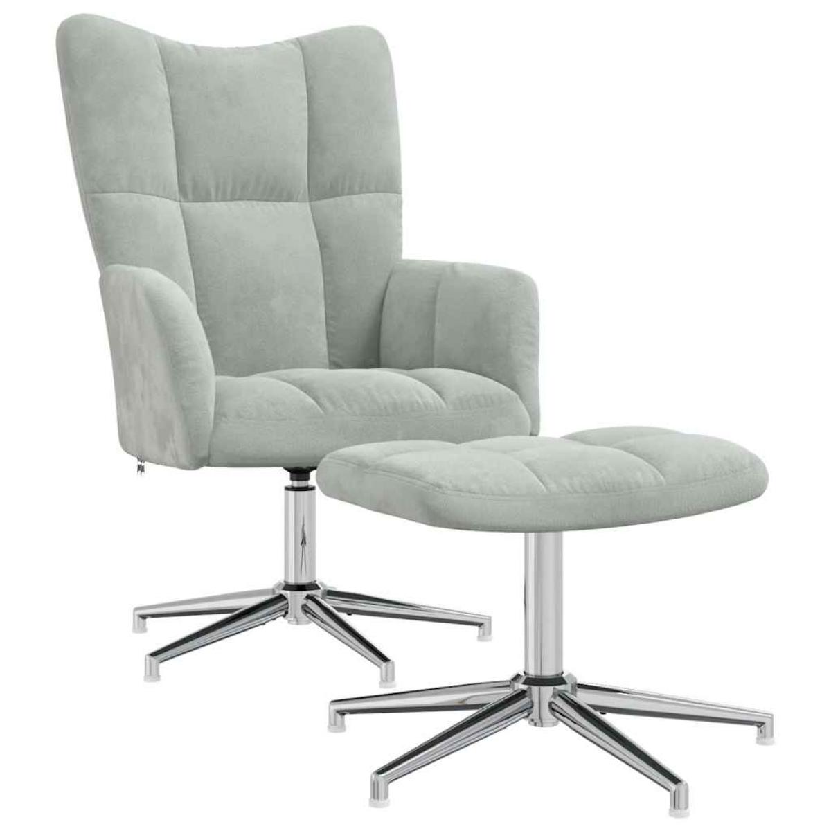 Sillón de relax con taburete terciopelo gris claro