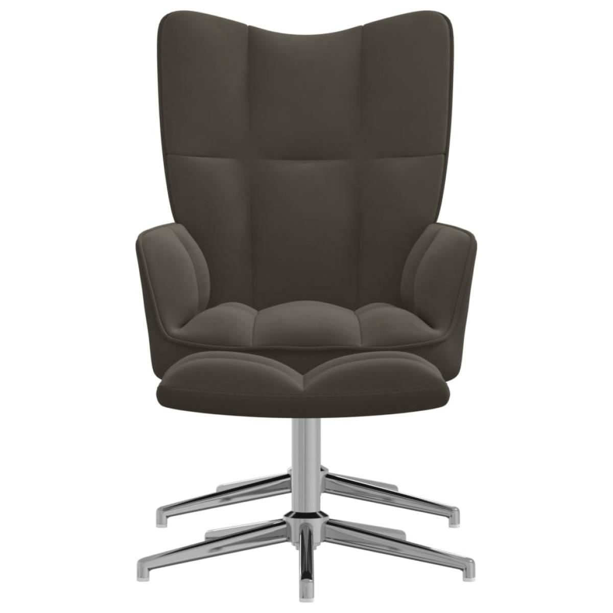 Silla de relajación con taburete terciopelo gris oscuro