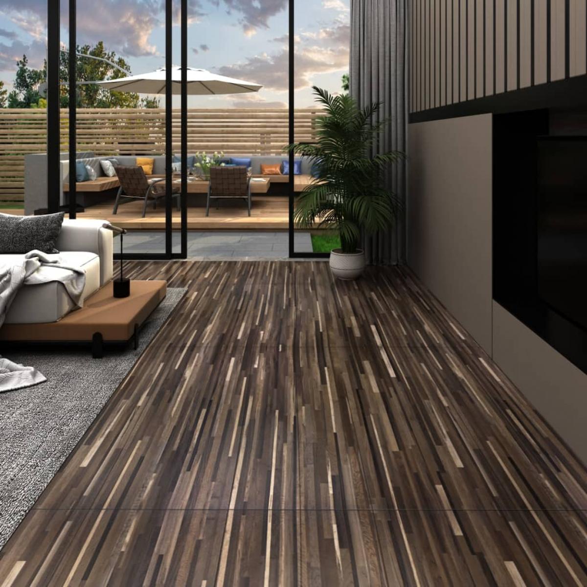 Lamas para suelo autoadhesivas PVC marrón a rayas 5,21 m² 2 mm