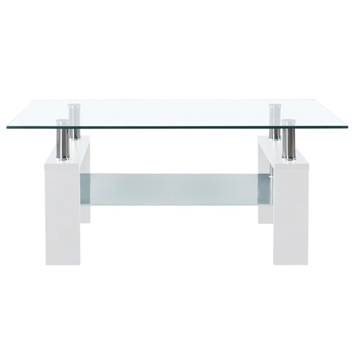 Mesa de centro vidrio templado blanco transparente 95x55x40 cm