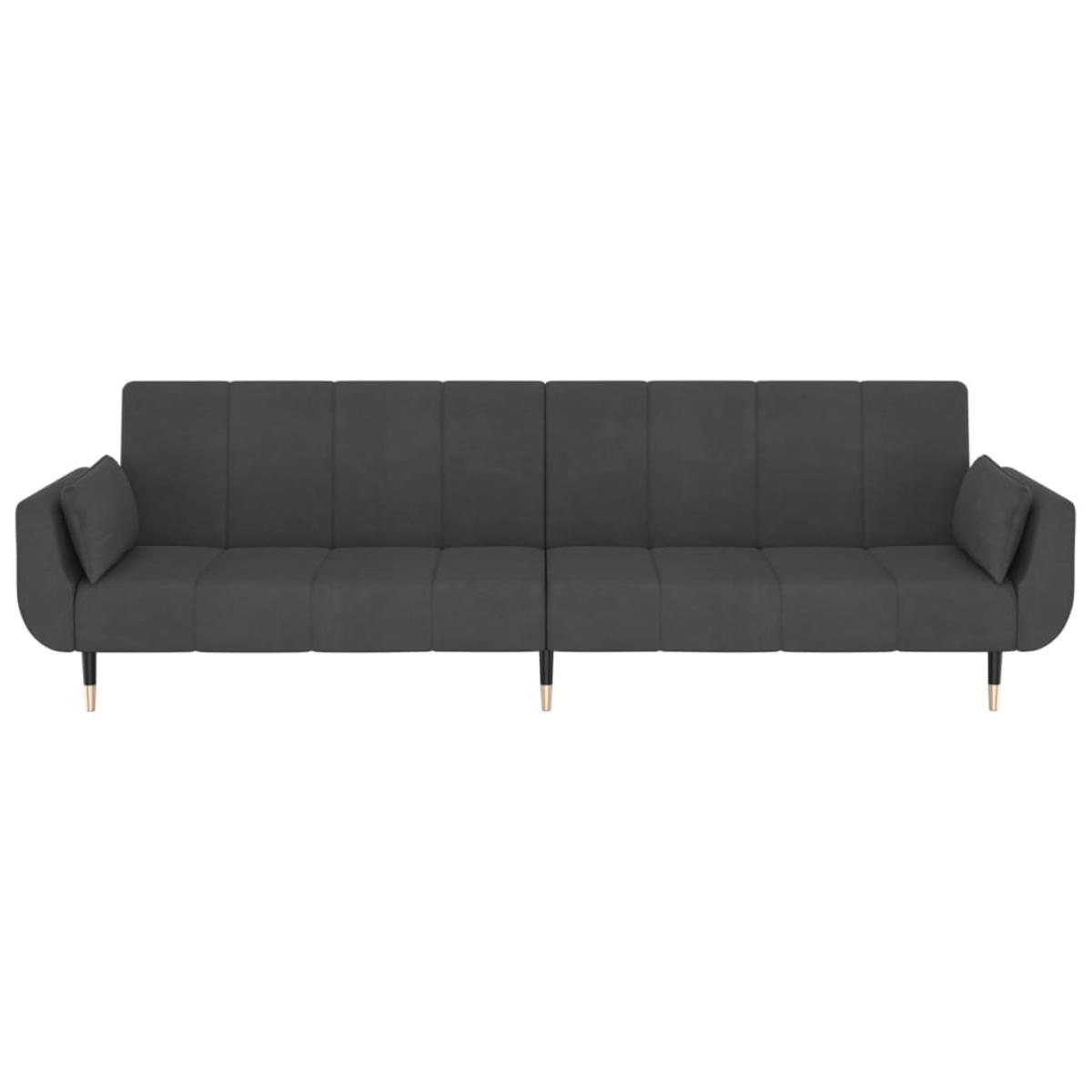 Sofá cama de 2 plazas con dos almohadas terciopelo gris oscuro