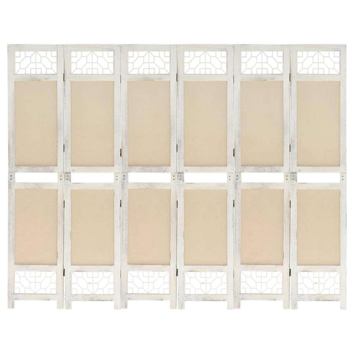 Biombo divisor de 6 paneles de tela color crema 210x165 cm
