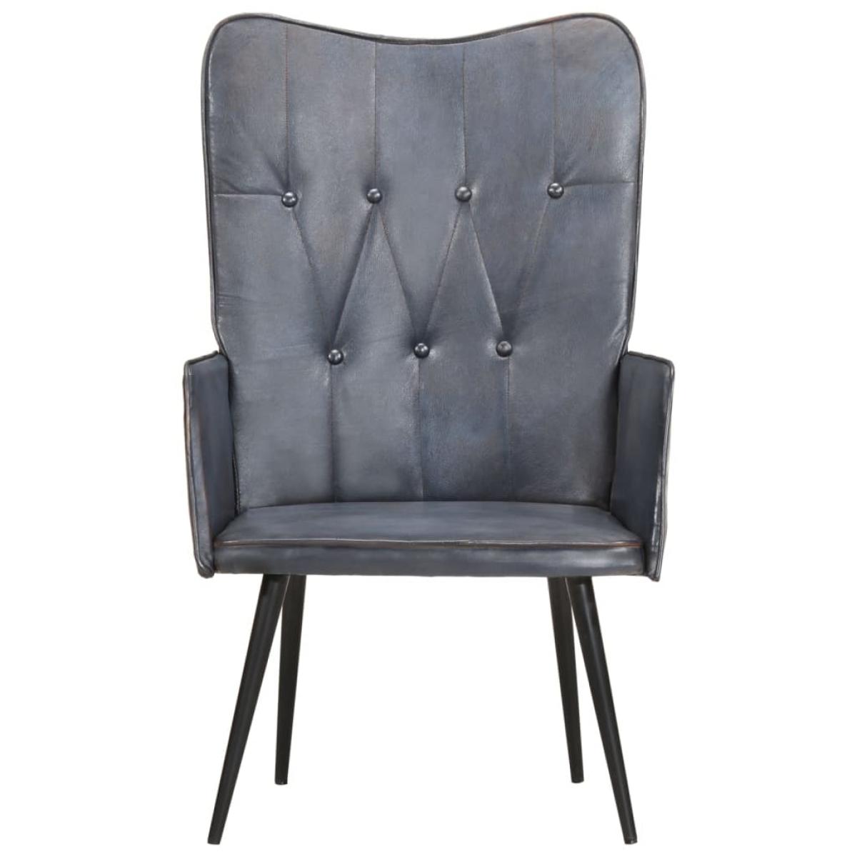 Sillón orejero de cuero auténtico gris