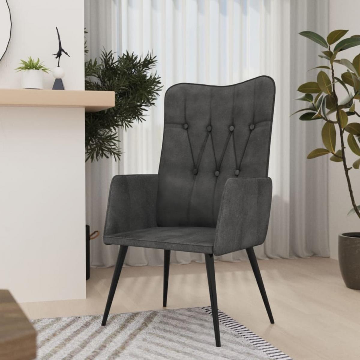 Sillón orejero de cuero auténtico negro canela
