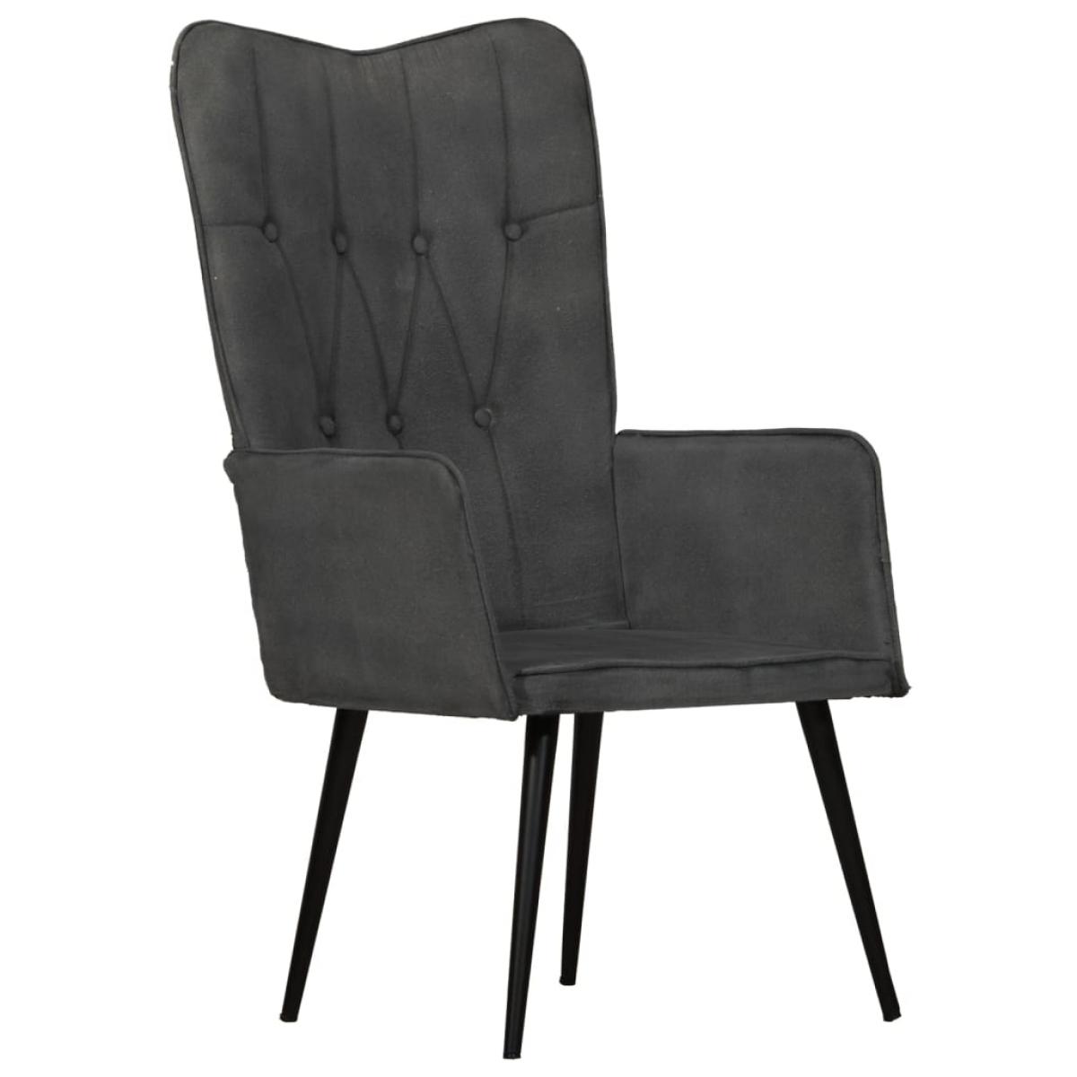 Sillón orejero de cuero auténtico negro canela