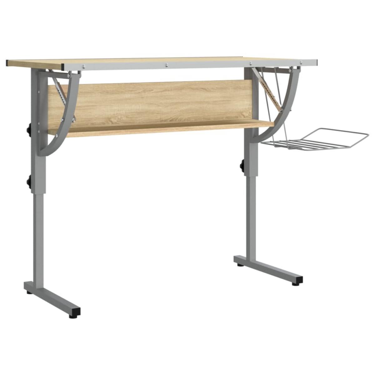 Mesa de dibujo madera y acero gris y roble 110x53x(58-87) cm