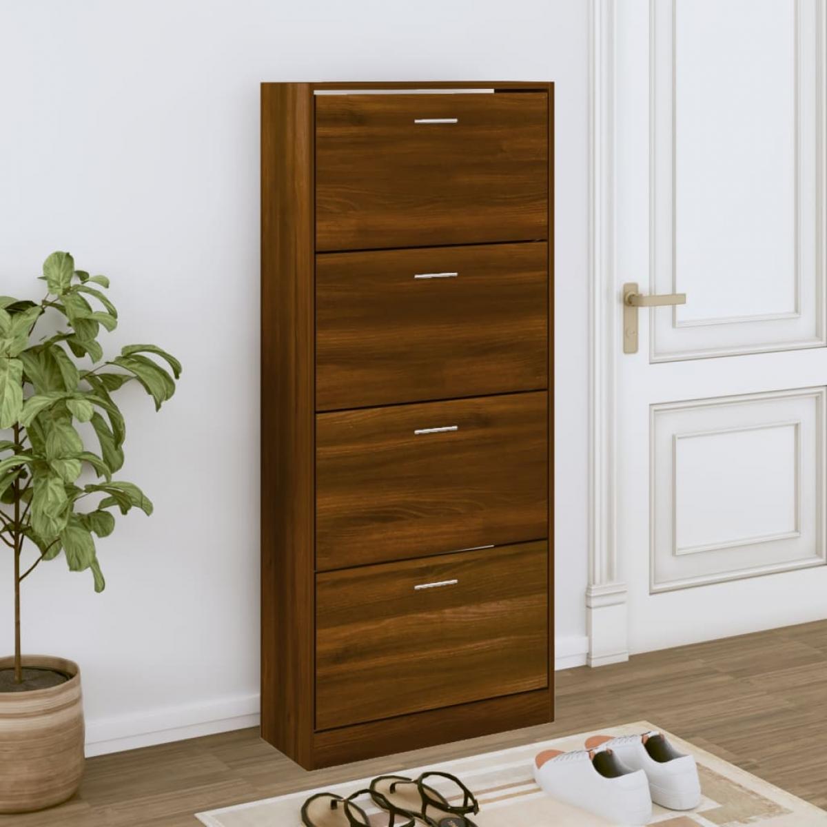 Mueble zapatero contrachapada color marrón roble 63x24x147 cm