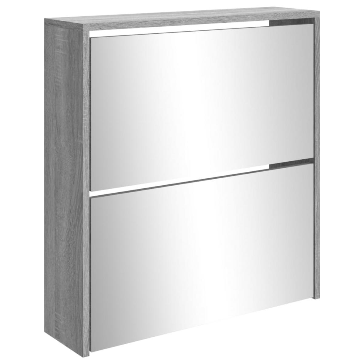 Mueble zapatero con espejo 2 niveles gris Sonoma 63x17x67 cm