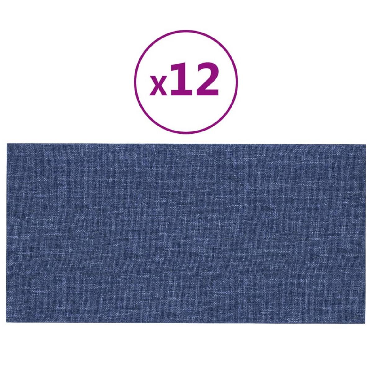 Paneles de pared 12 uds tela azul 30x15 cm 0,54 m²