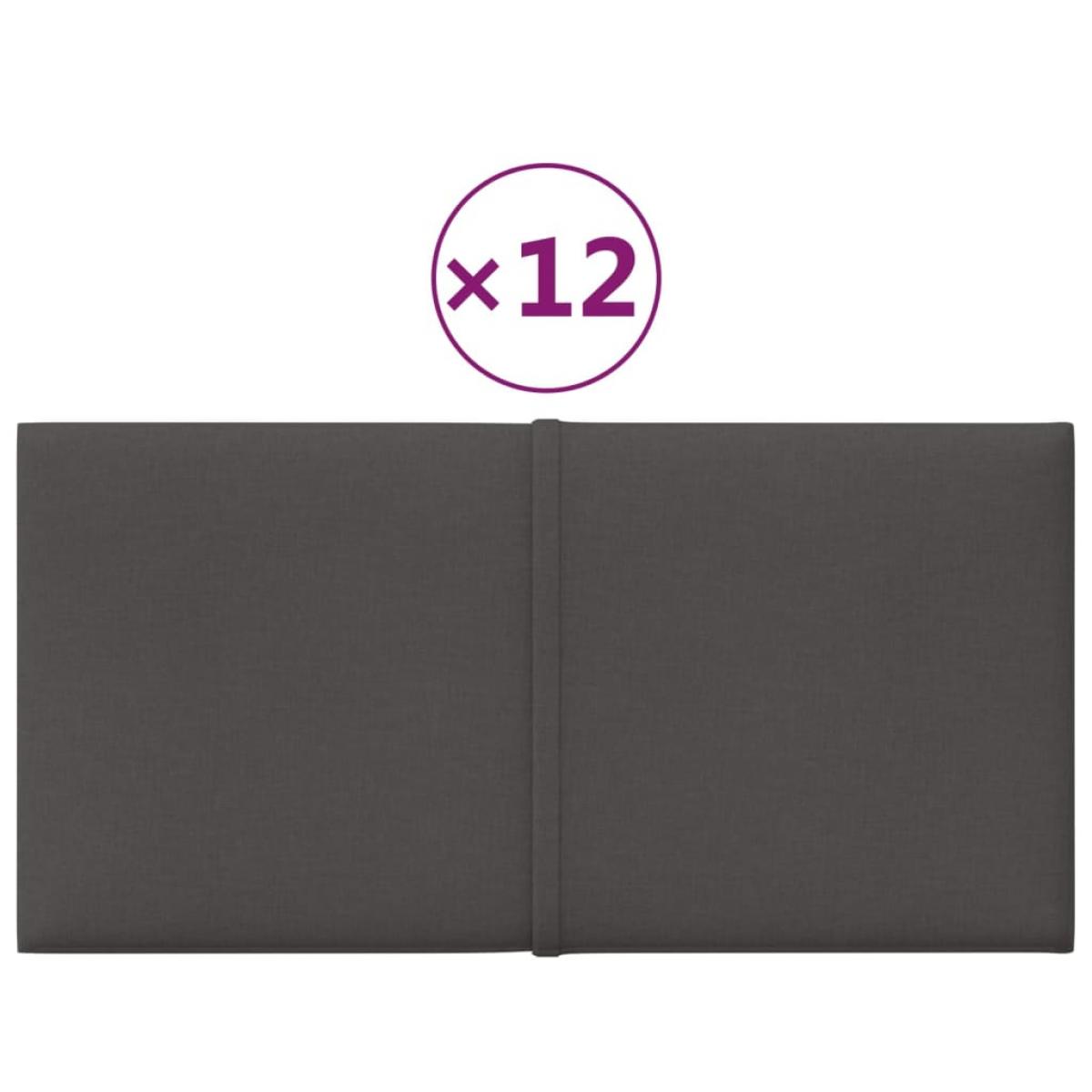 Paneles de pared 12 uds tela gris oscuro 30x15 cm 0,54 m²