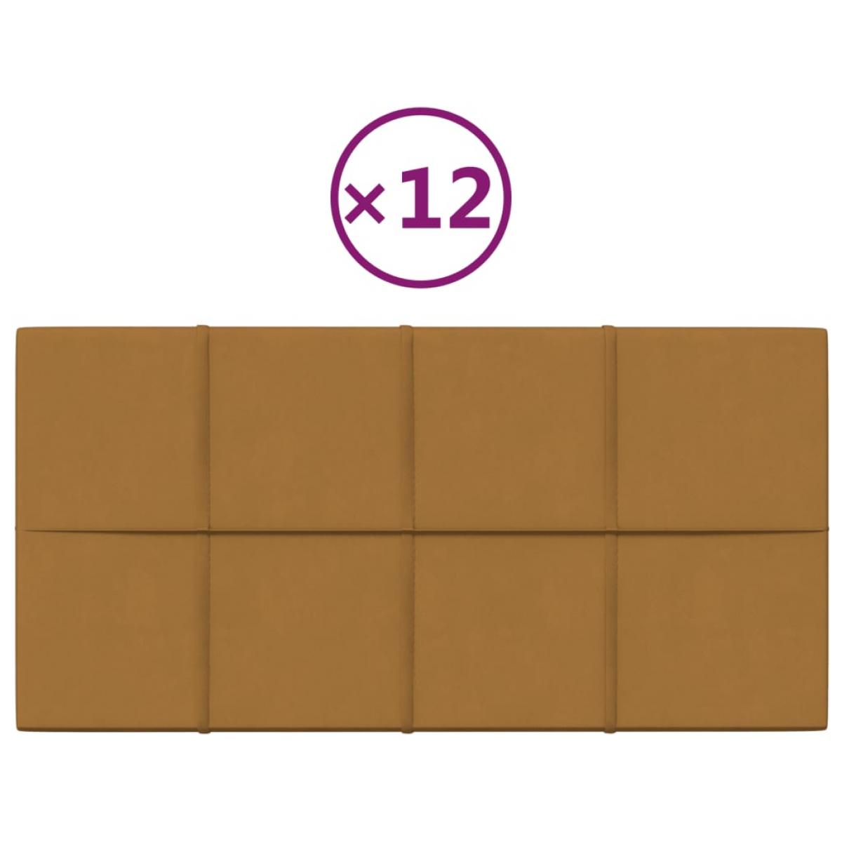 Paneles de pared 12 uds terciopelo marrón 60x30 cm 2,16 m²