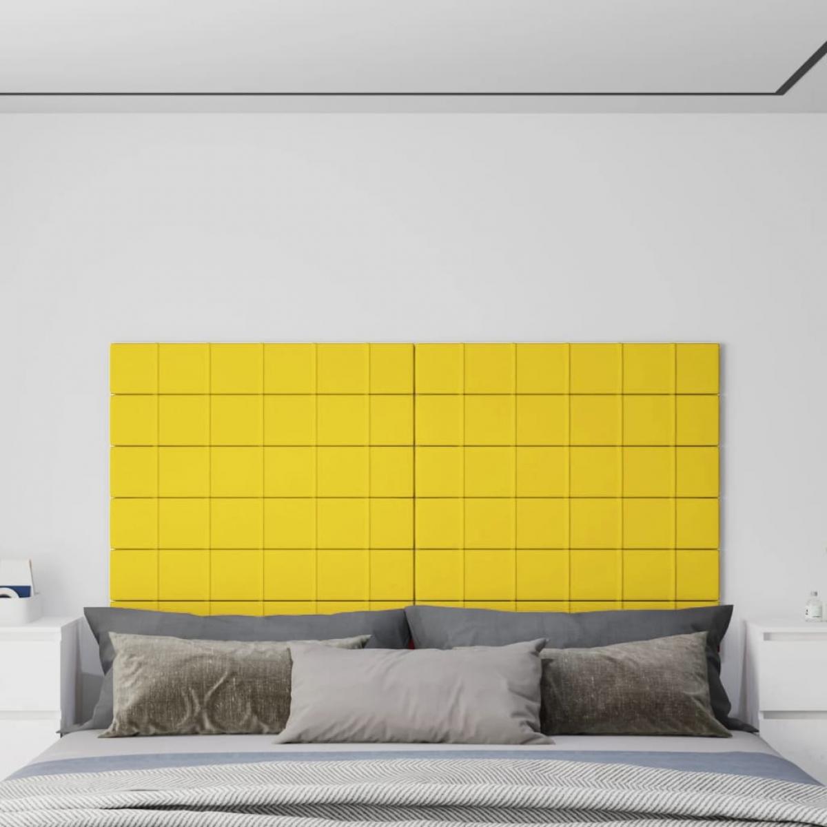 Paneles de pared 12 uds tela amarillo claro 90x15 cm 1,62 m²