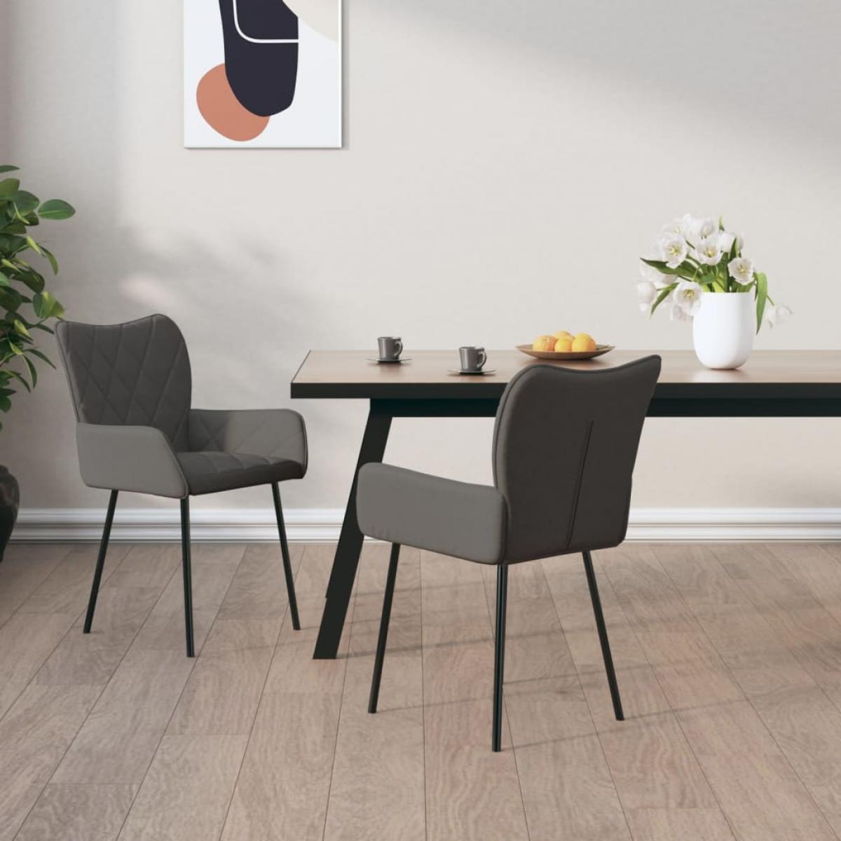 Sillas de comedor 2 unidades tela gris oscuro