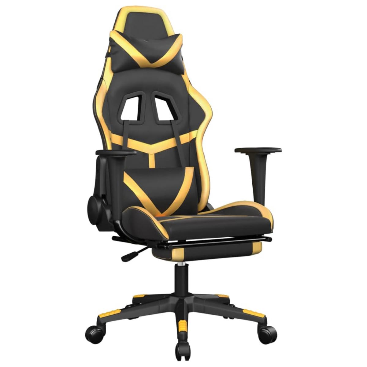Silla gaming masaje y reposapiés cuero sintético negro dorado