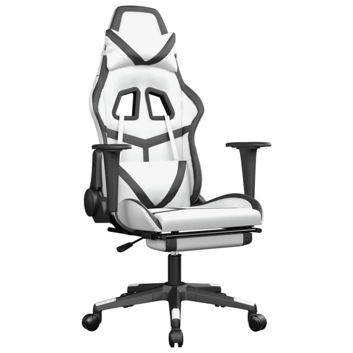 Silla gaming masaje y reposapiés cuero sintético negro blanco