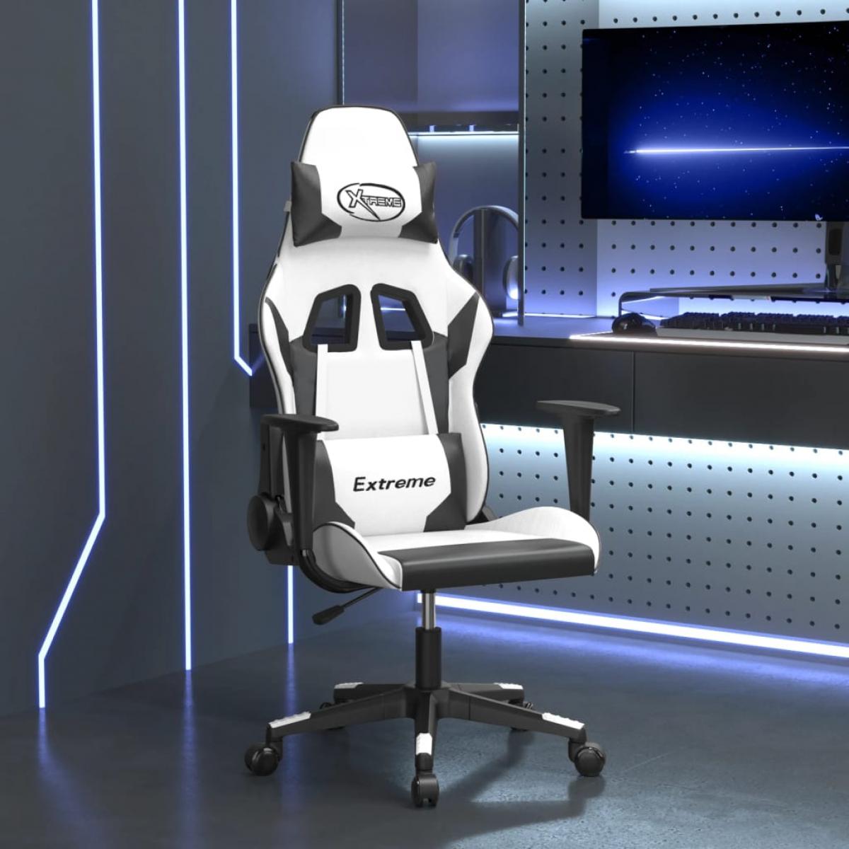 Silla gaming de masaje cuero sintético blanco y negro