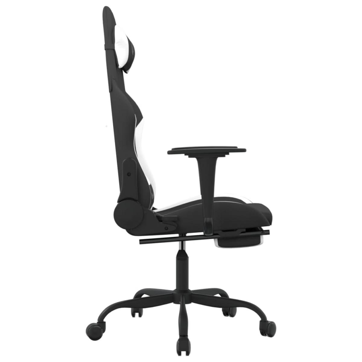 Silla gaming de masaje con reposapiés tela negro y blanco