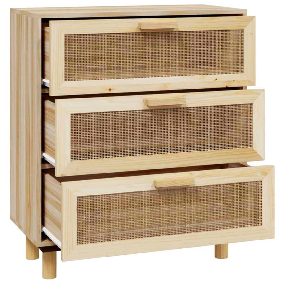 Aparador marrón madera pino maciza y ratán natural 60x30x70 cm