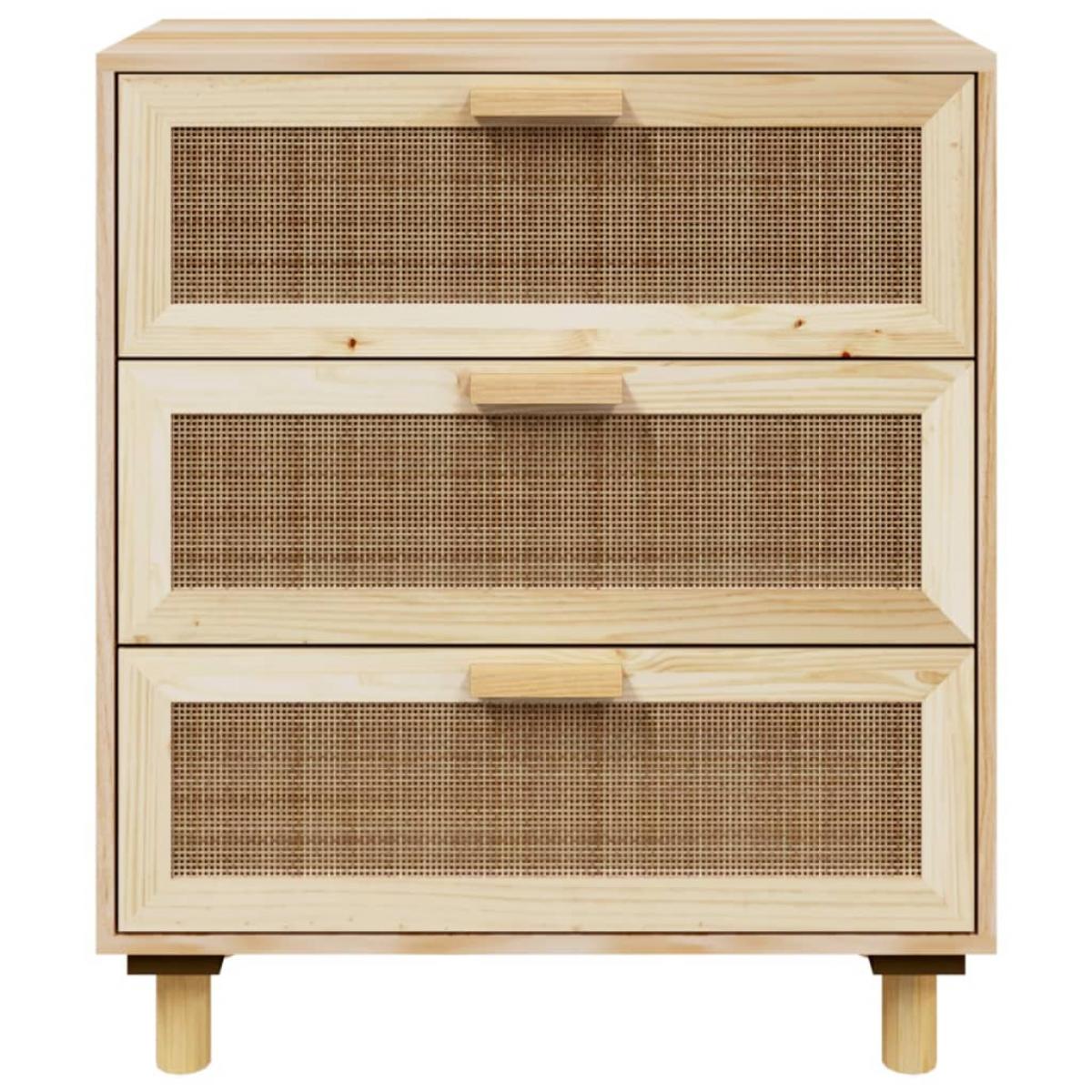 Aparador marrón madera pino maciza y ratán natural 60x30x70 cm