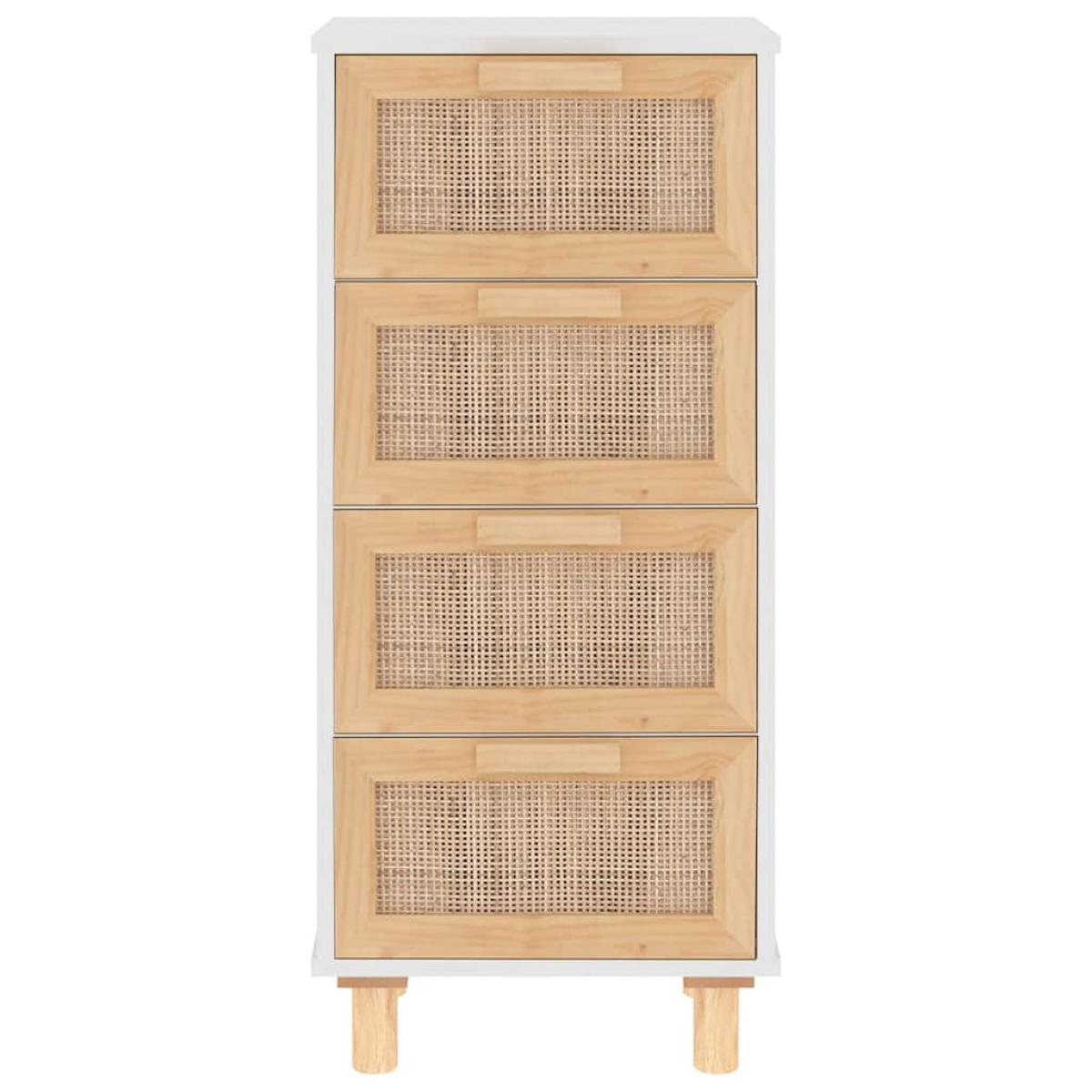 Aparador blanco madera pino maciza y ratán natural 40x30x90 cm